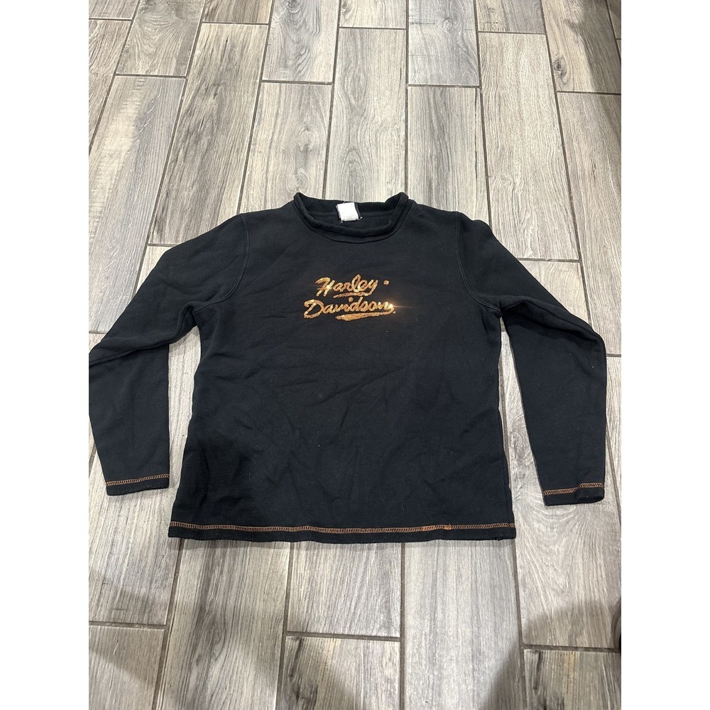 Harley-Davidson Women's Black Rhinestone Long Sleeve Mock Neck Top Size L